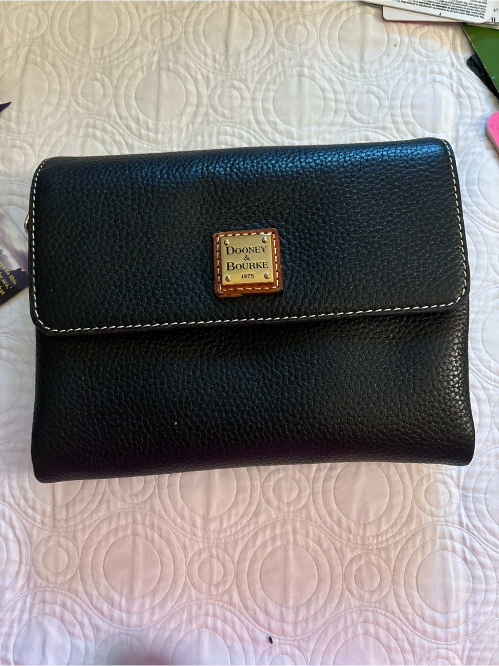 Dooney & Bourke Black Pebbled Leather Flap Wristlet Clutch